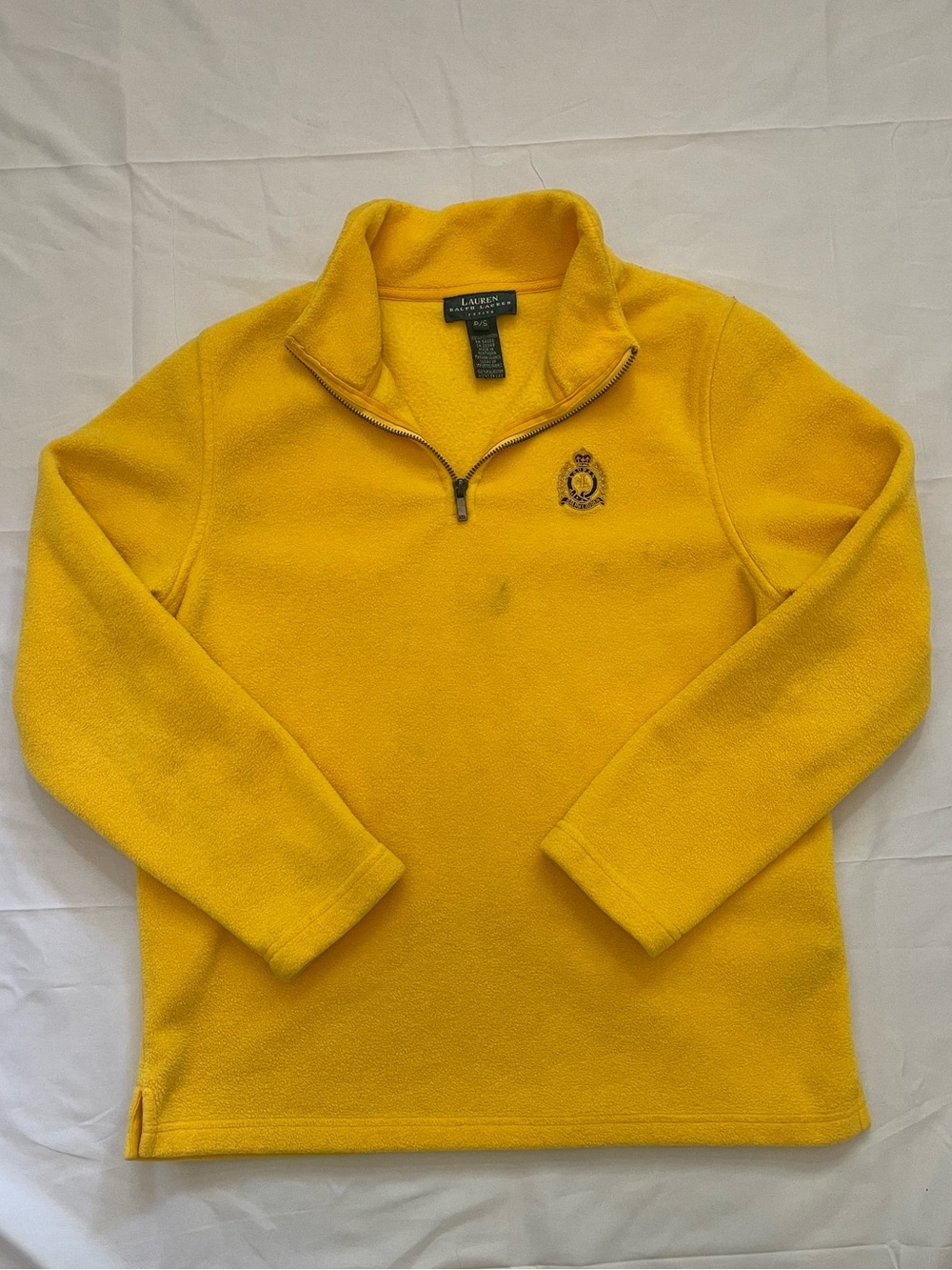 Lauren Ralph Lauren Petite P/S Yellow Crest Quarter Zip Fleece Pullover FLAW
